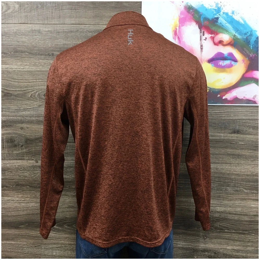 Huk Pursuit Mens XL Burnt Orange Heather 1/4 Zip Pullover Performance Shirt - Picture 3 of 7